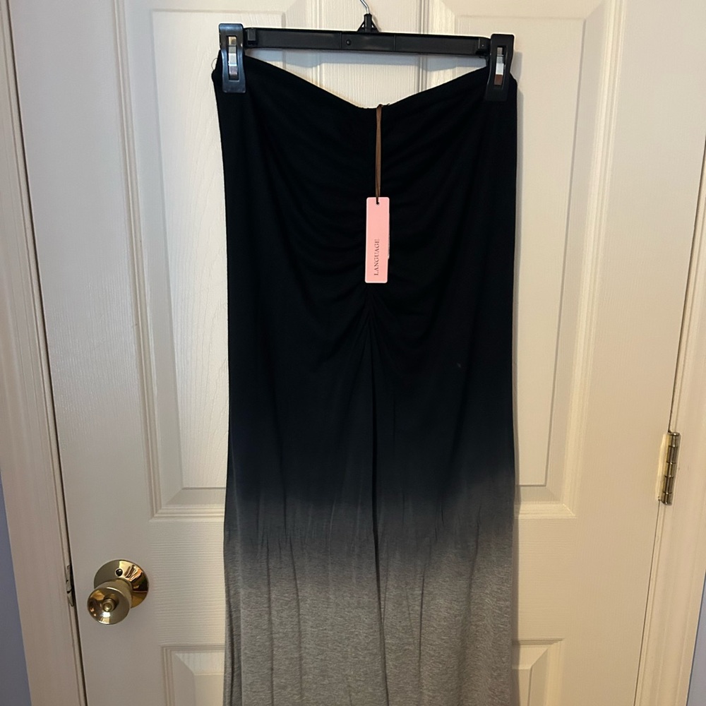 Language Black and Gray Ruched Maxi Skirt